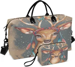 ALAZA Elegant Boho Deer Travel Duffel Bag Gym Bag Sports Tote Bag Weekender Overnight Travel Bag for Women Men Business Trip Workout