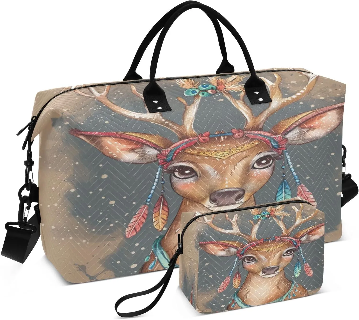 ALAZA Elegant Boho Deer Travel Duffel Bag Gym Bag Sports Tote Bag Weekender Overnight Travel Bag for Women Men Business Trip Workout