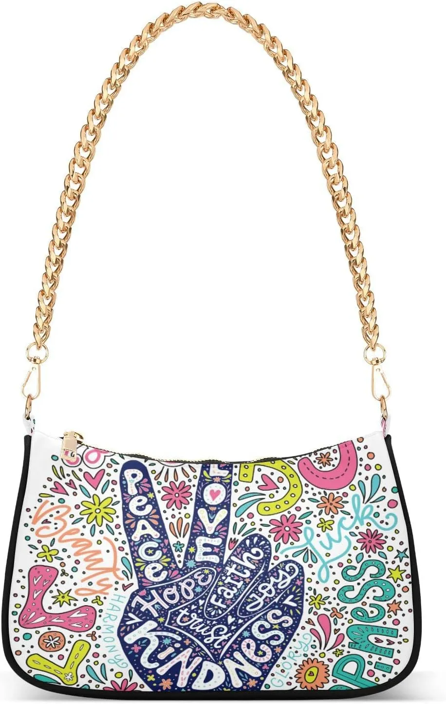 ALAZA Love & Peace Sign Gesture Shoulder Bag Purse for Women Tote Handbag with Zipper Closure
