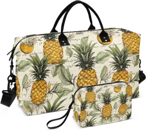 ALAZA Musical Notes Pineapples Travel Duffel Bag Gym Bag Sports Tote Bag Weekender Overnight Travel Bag for Women Men Business Trip Workout