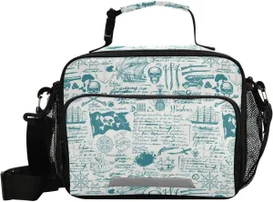 ALAZA Navigation Pirate Lunch Bag Reusable Insulated Cooler Lunch Tote Bag with Adjustable Shoulder Strap for Office Work Picnic Travel,Size 11 X 4.33 X 9.05 inch