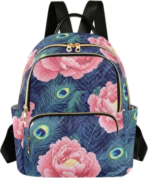 ALAZA Peacock Feather Peony Flowers Women’s Backpack Purse Causal Daypack Work Travel College Business Trip Bag Shoulder Bag
