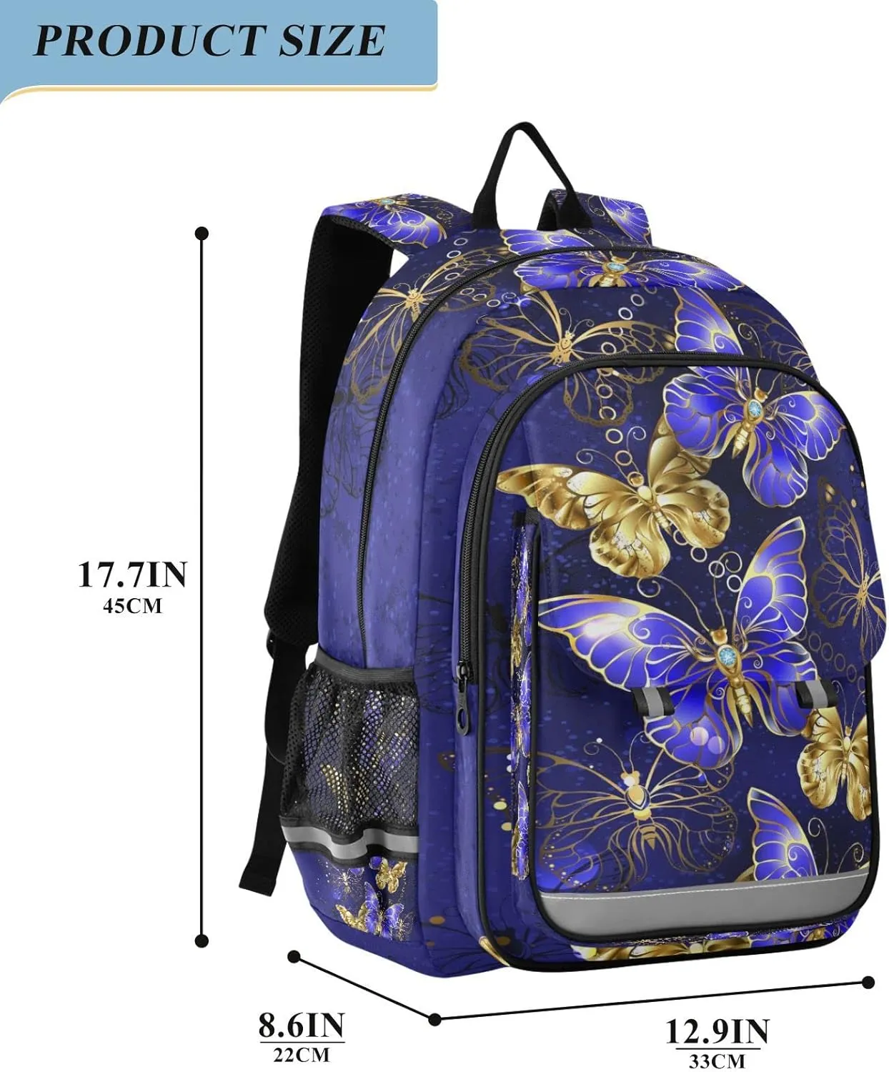 ALAZA Purple and Gold Butterfly Laptop Backpack Purse for Women Men Travel Bag Casual Daypack with Compartment & Multiple Pockets