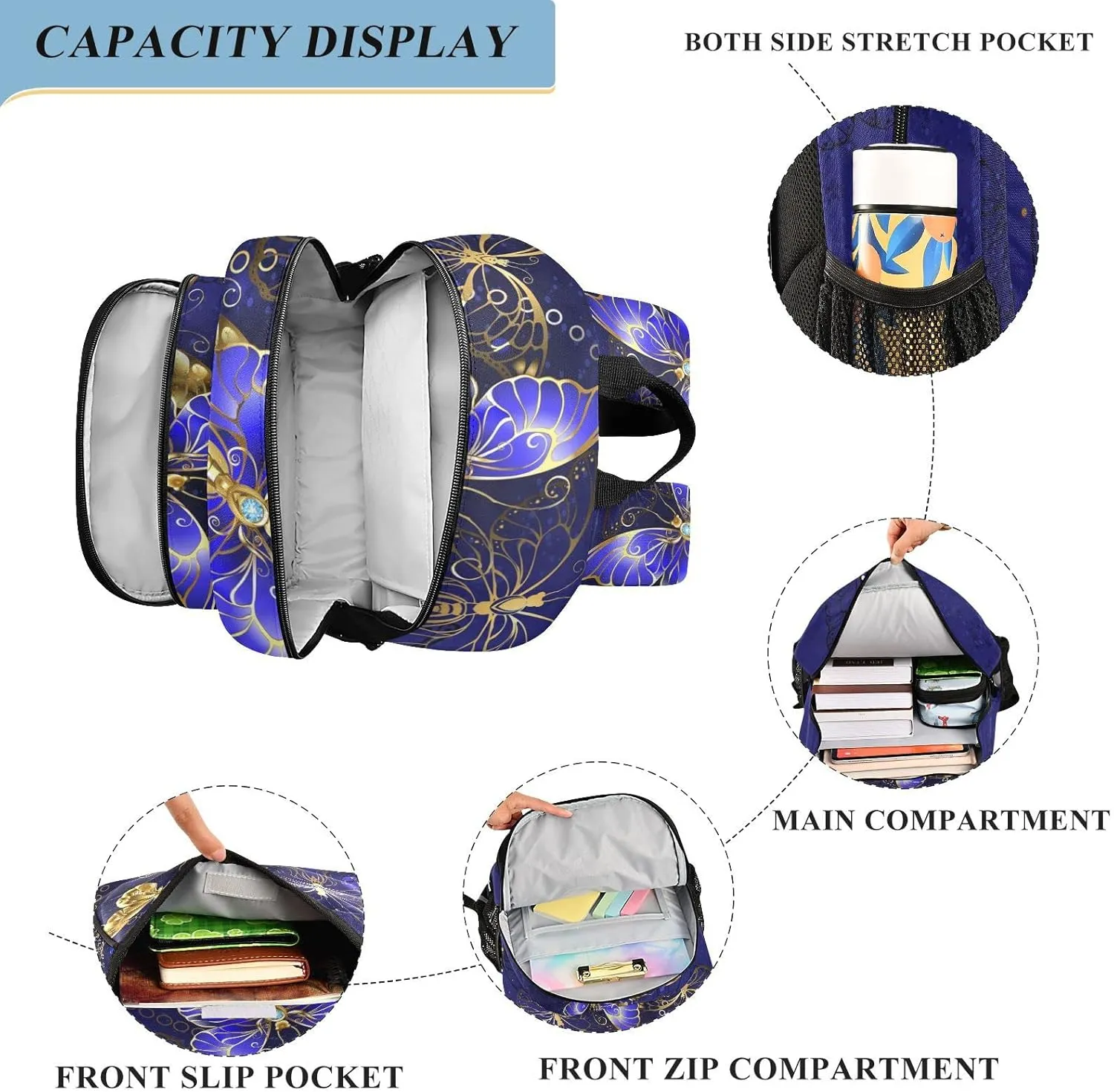ALAZA Purple and Gold Butterfly Laptop Backpack Purse for Women Men Travel Bag Casual Daypack with Compartment & Multiple Pockets