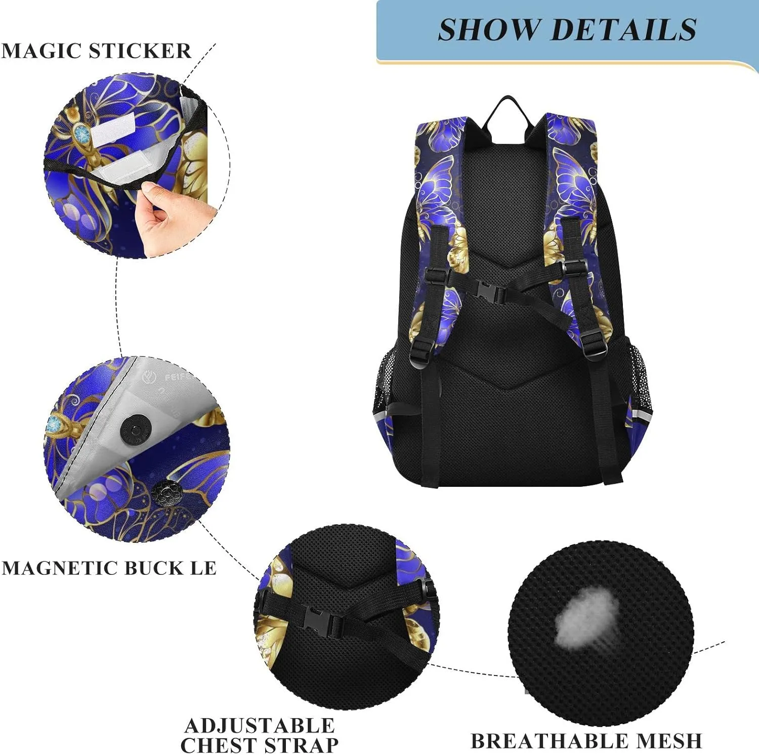 ALAZA Purple and Gold Butterfly Laptop Backpack Purse for Women Men Travel Bag Casual Daypack with Compartment & Multiple Pockets