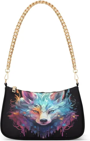 ALAZA Rainbow Wolf Artwork Shoulder Bag Purse for Women Tote Handbag with Zipper Closure