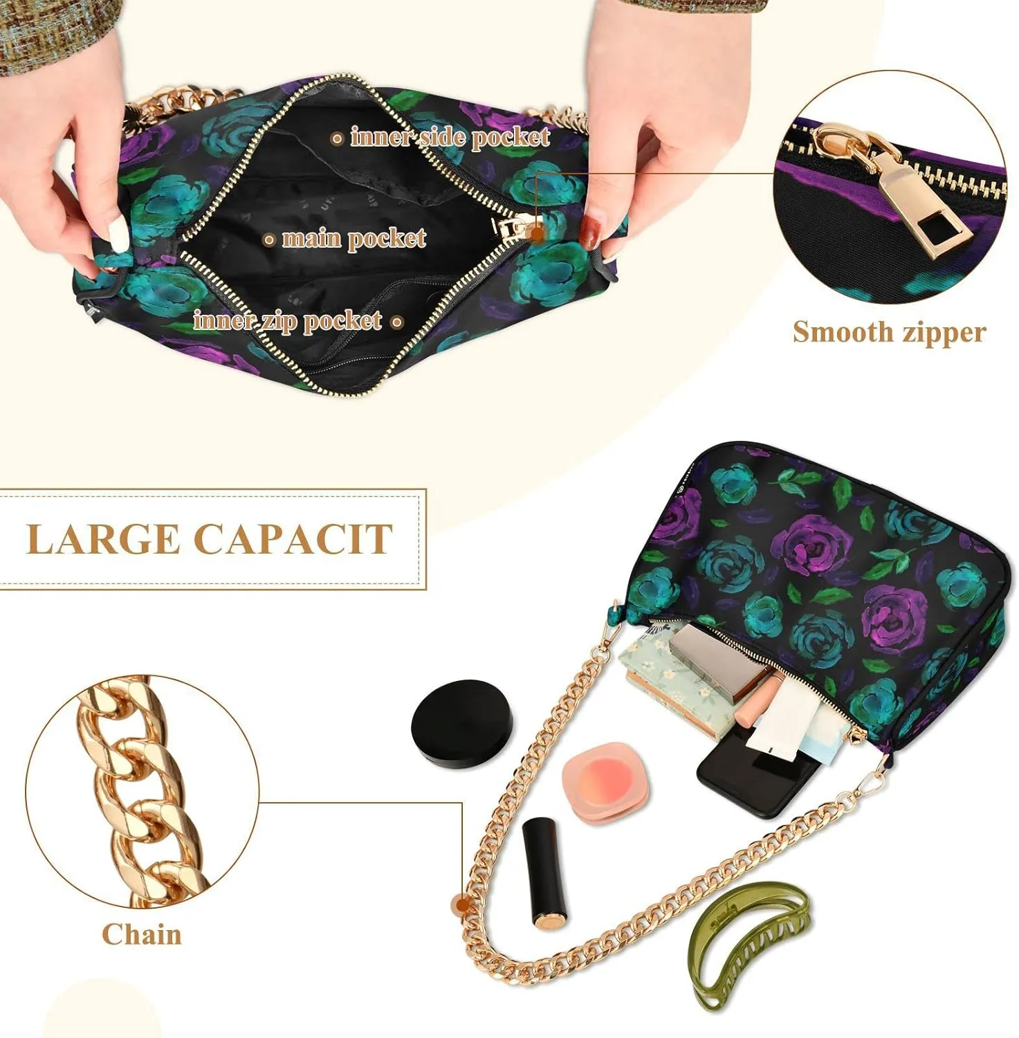 ALAZA Shoulder Bag Purse for Women Tote Handbag with Zipper Closure