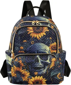 ALAZA Skull and Sunflowers Women’s Backpack Purse Causal Daypack Work Travel College Business Trip Bag Shoulder Bag