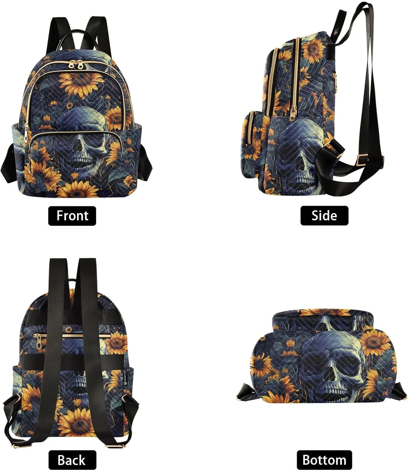 ALAZA Skull and Sunflowers Women’s Backpack Purse Causal Daypack Work Travel College Business Trip Bag Shoulder Bag