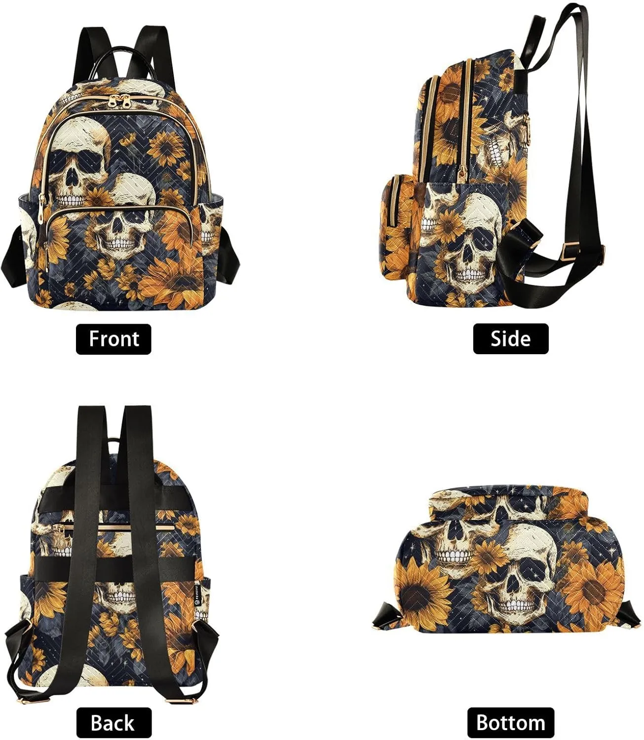 ALAZA Skull Sunflowers Stars Women’s Backpack Purse Causal Daypack Work Travel College Business Trip Bag Shoulder Bag