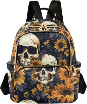 ALAZA Skull Sunflowers Stars Women’s Backpack Purse Causal Daypack Work Travel College Business Trip Bag Shoulder Bag