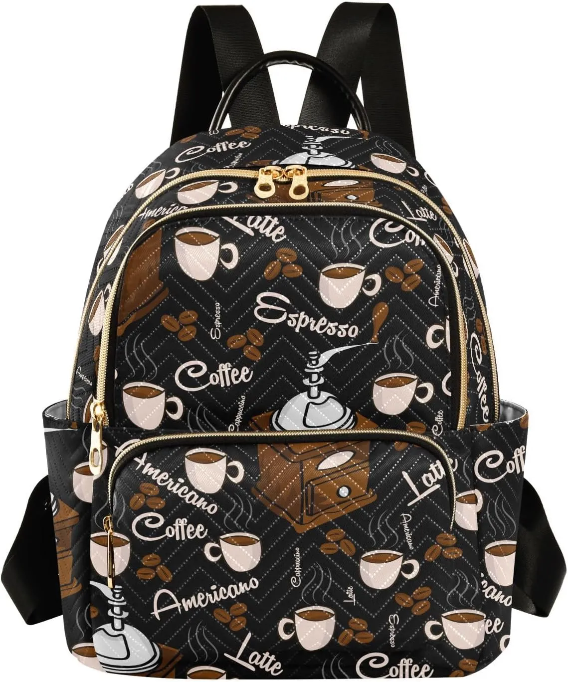ALAZA Vintage Coffee Grinder Beans Cups Pattern Women’s Backpack Purse Causal Daypack Travel Business Trip Bag Shoulder Bag