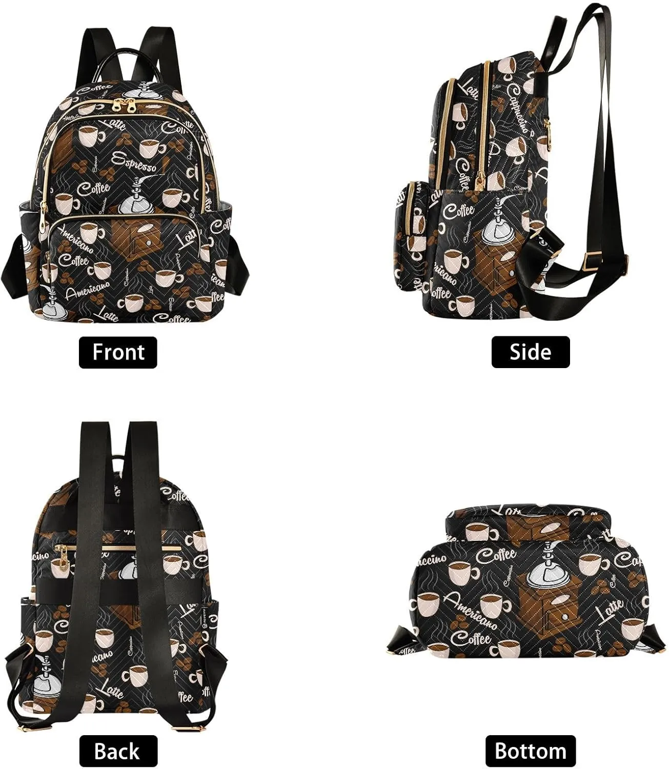 ALAZA Vintage Coffee Grinder Beans Cups Pattern Women’s Backpack Purse Causal Daypack Travel Business Trip Bag Shoulder Bag