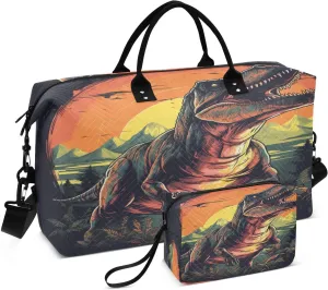 ALAZA Vintage Roar Dinosaur Travel Duffel Bag Gym Bag Sports Tote Bag Weekender Overnight Travel Bag for Women Men Business Trip Workout