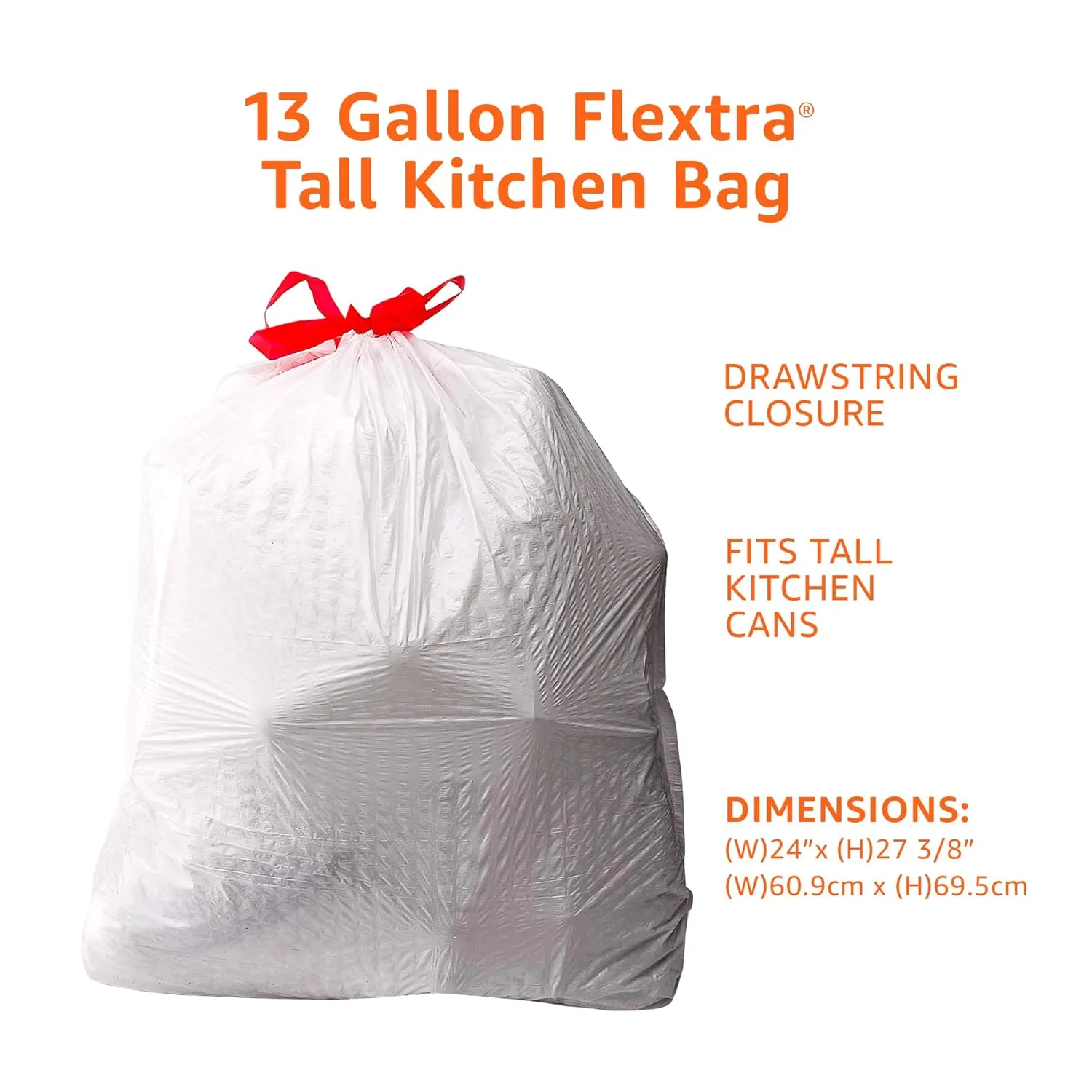 Amazon Basics Flextra Tall Kitchen Drawstring Trash Bags, Fresh Scent, 13 Gallon, 90 Count