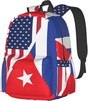 American and Cuban Flag Large Travel Backpack Casual Backpacks Laptop Daypack Working Rucksack Lightweight Back Pack Sports Bag with Adjustable Shoulder Strap