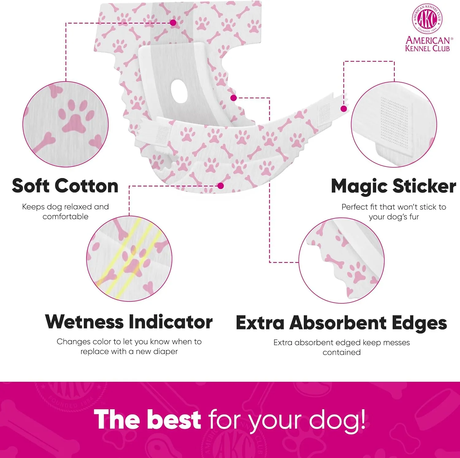 American Kennel Club Female Dog Wrap, Disposable Diapers with Wetness Indicator, Small, 50 Count