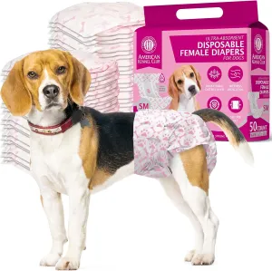 American Kennel Club Female Dog Wrap, Disposable Diapers with Wetness Indicator, Small, 50 Count
