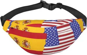American Spain Flag Large crossbody bag for travel and running, made of polyester, waterproof and soft fabric