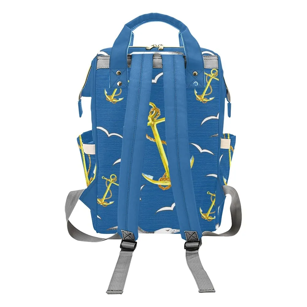 Anchor and Flying Gulls Personalized Diaper Bag Backpack Tote with Name,Custom Travel Nappy Mommy Bag Backpack