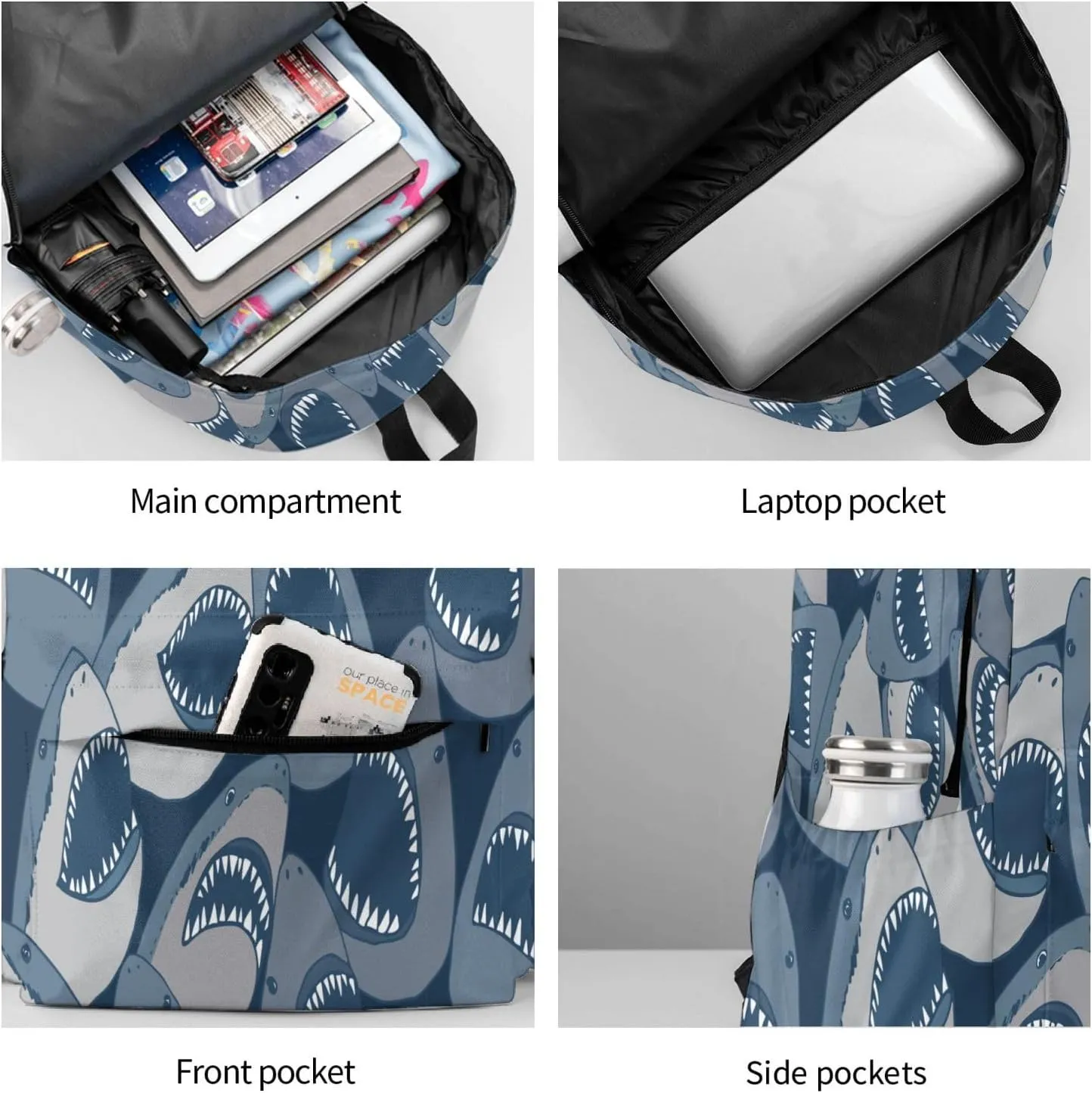 Angry Sharks Sea Animal Laptop Backpack For Men Women, Lightweight Daypack Bookbag For Daily Commutes Business Travel Hiking