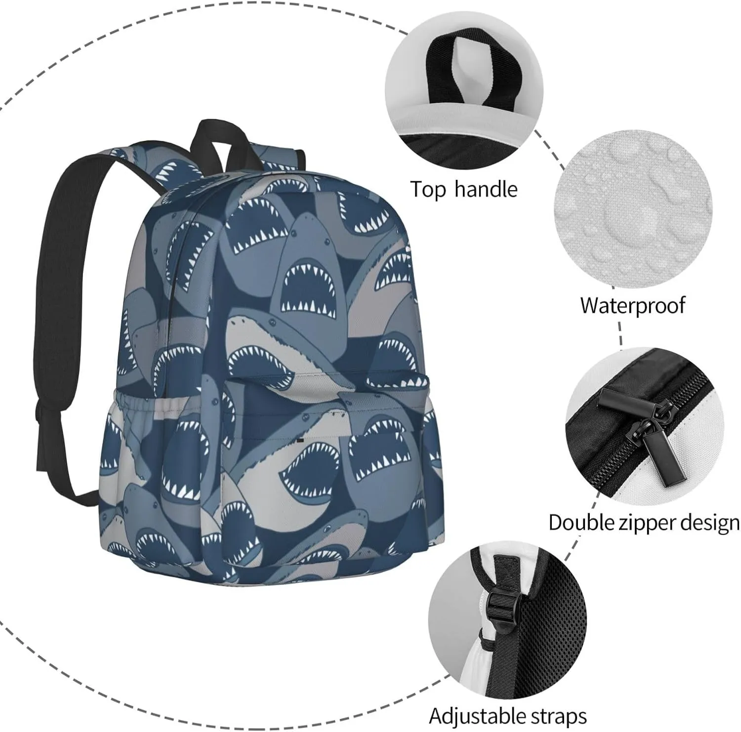 Angry Sharks Sea Animal Laptop Backpack For Men Women, Lightweight Daypack Bookbag For Daily Commutes Business Travel Hiking