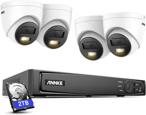 ANNKE 12MP 8 Channel 4 Cameras PoE Security System, Color Night Vision, Human & Vehicle Detection, H.265 , Built-in Microphone, IP67, Smart IR, 2TB HDD