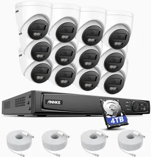 ANNKE 16CH 4K PoE Security Camera System, 12MP H.265  NVR with 4TB HDD and 12X 4K/8MP IP Wired Cams, AI Human Vehicle Detection, Spotlight Color Night Vision, Built-in Mic, Compatible with Alexa