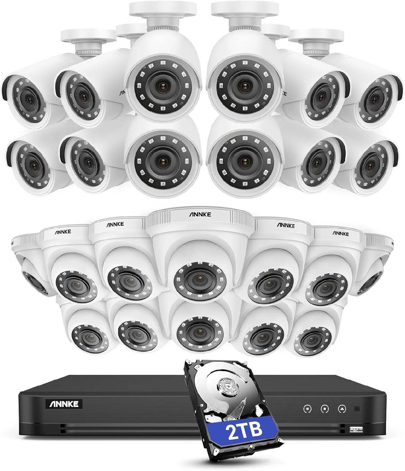 ANNKE H.265  32 Channel Security Camera System, 32 CH 3K Lite AI DVR and 24 x 1080p Surveillance CCTV Camera Outdoor with Night Vision, Human/Vehicle Detection, Remote Access, 2TB Hard Drive Included