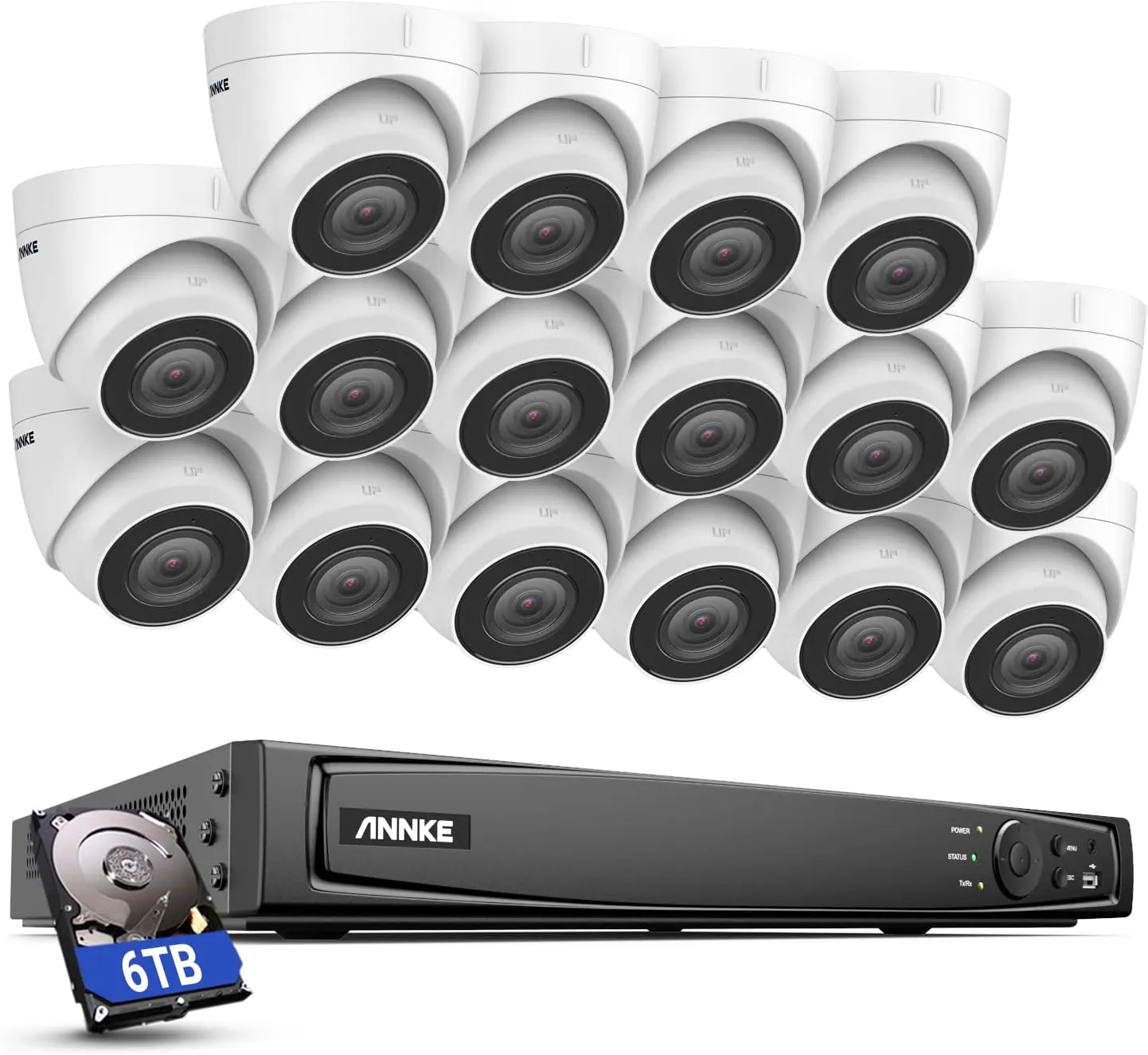 ANNKE H800 16CH Turret PoE Security Camera System with Human Detection, 4K H.265  NVR, 16X 8MP CCTV IP Camera, 6TB HDD, Audio Recording,100ft Night Vision, IP67 Weatherproof, APP Push Alert