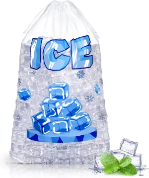 Aodaer 200 Pack Ice Bags with Drawstring 8 Lb 11 x 18 Inch Heavy-Duty Ice Bags Thick Clear Plastic Ice Bags Commercial Ice Bags Storage, 1.5 Mil Thickness