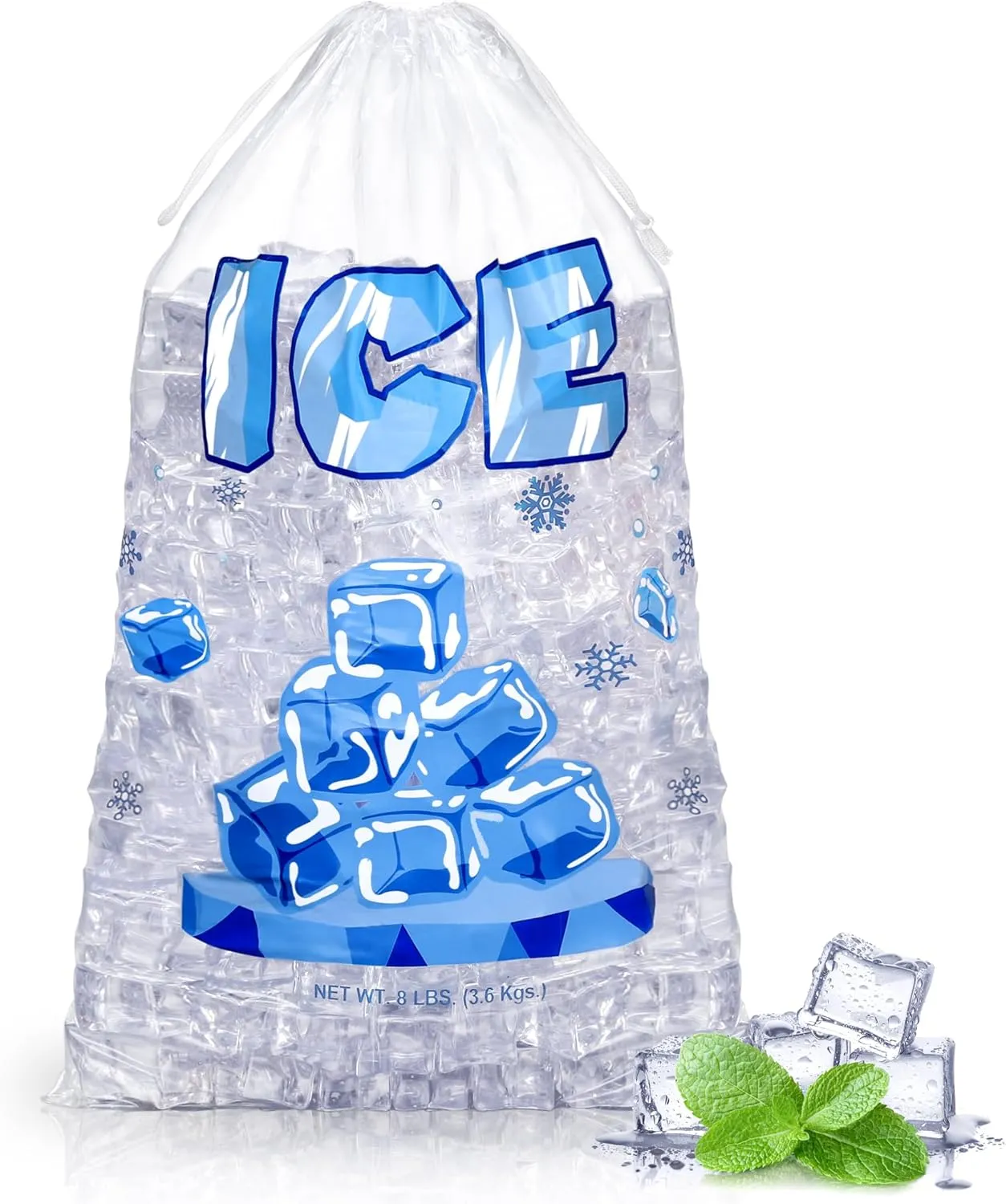 Aodaer 200 Pack Ice Bags with Drawstring 8 Lb 11 x 18 Inch Heavy-Duty Ice Bags Thick Clear Plastic Ice Bags Commercial Ice Bags Storage, 1.5 Mil Thickness