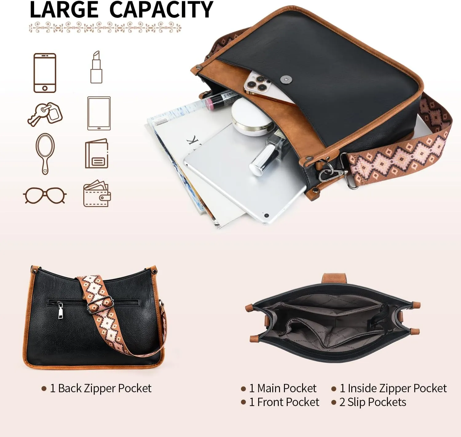 APHISON Crossbody Bags For Women Trendy, Leather Hobo Handbag Crossbody Purses Shoulder Bucket Bag with 2 Strap
