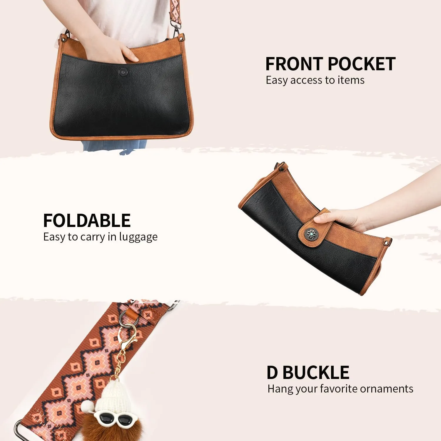 APHISON Crossbody Bags For Women Trendy, Leather Hobo Handbag Crossbody Purses Shoulder Bucket Bag with 2 Strap