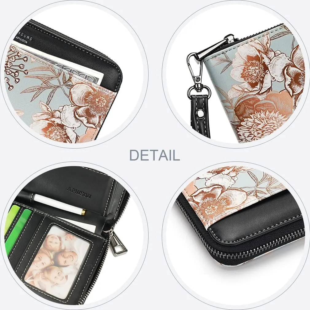 APHISON Wallet Women Large Capacity Clutch Purse For Ladies Card Holder RFID Wristlet Phone Zipper Coin Travel Pocket