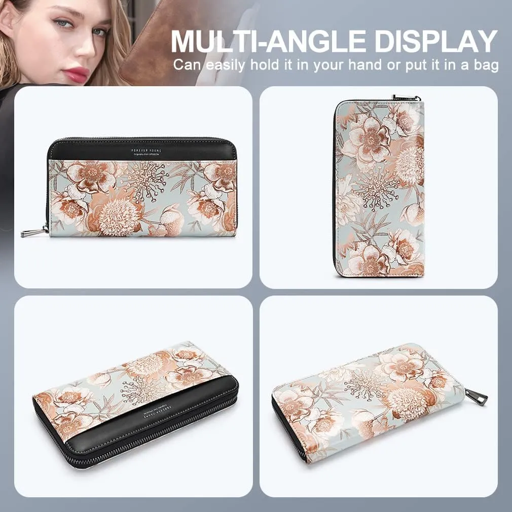 APHISON Wallet Women Large Capacity Clutch Purse For Ladies Card Holder RFID Wristlet Phone Zipper Coin Travel Pocket