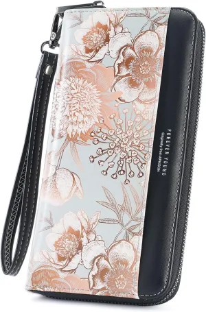 APHISON Wallet Women Large Capacity Clutch Purse For Ladies Card Holder RFID Wristlet Phone Zipper Coin Travel Pocket
