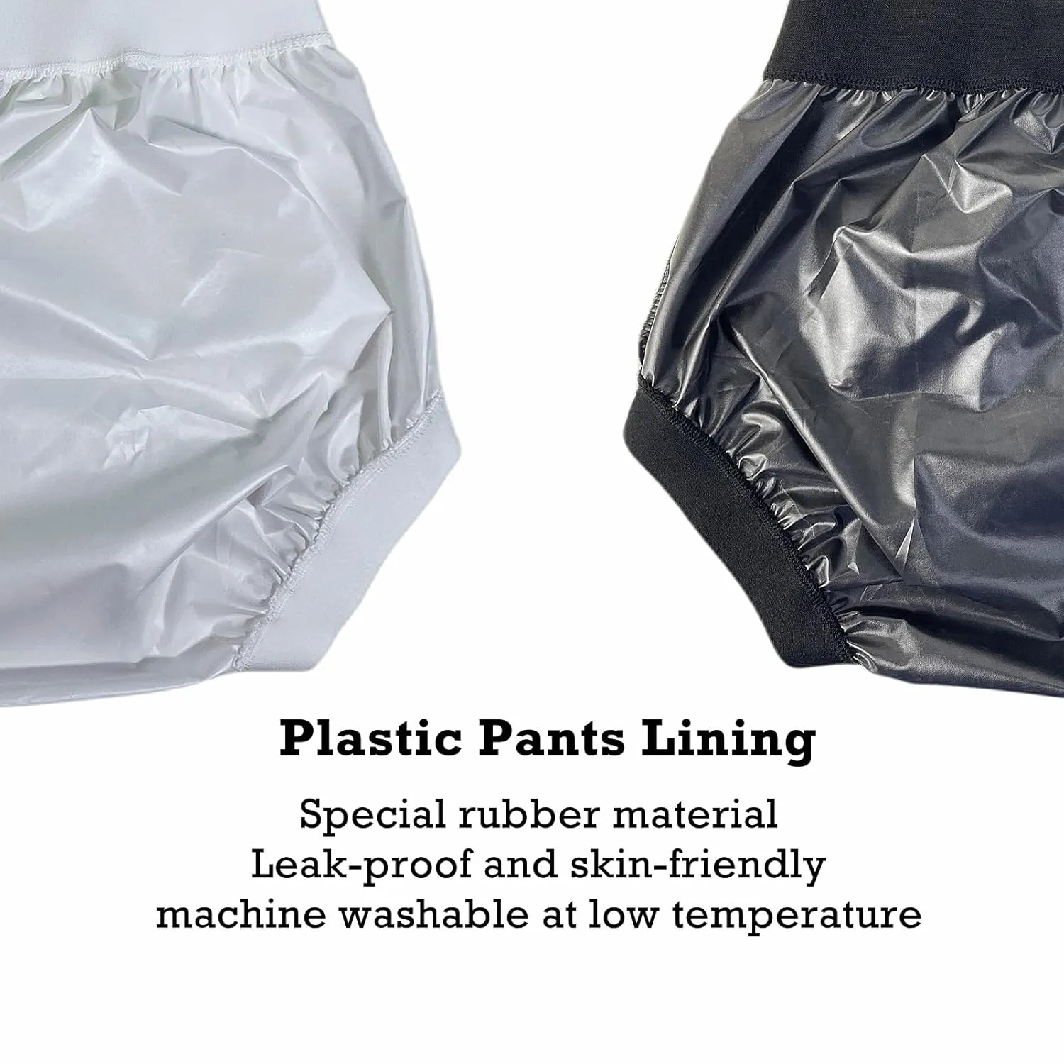 AQX Adult Plastic Pants, Reusable Waterproof Underwear for Incontinence, Leakproof High Waist Cloth Diaper Covers 2Pcs (BlackWhite-2Pcs, M)