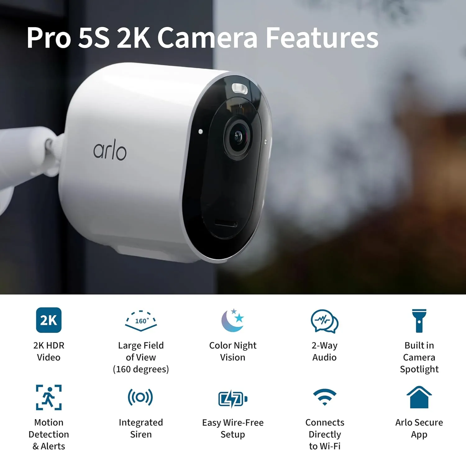 Arlo Pro 5S 2K Spotlight Camera - Wireless Home Security Camera with Spotlight, Color Night Vision, Dual-Band Wi-Fi & 2-Way Audio - White, 3 Pack, VMC4360P