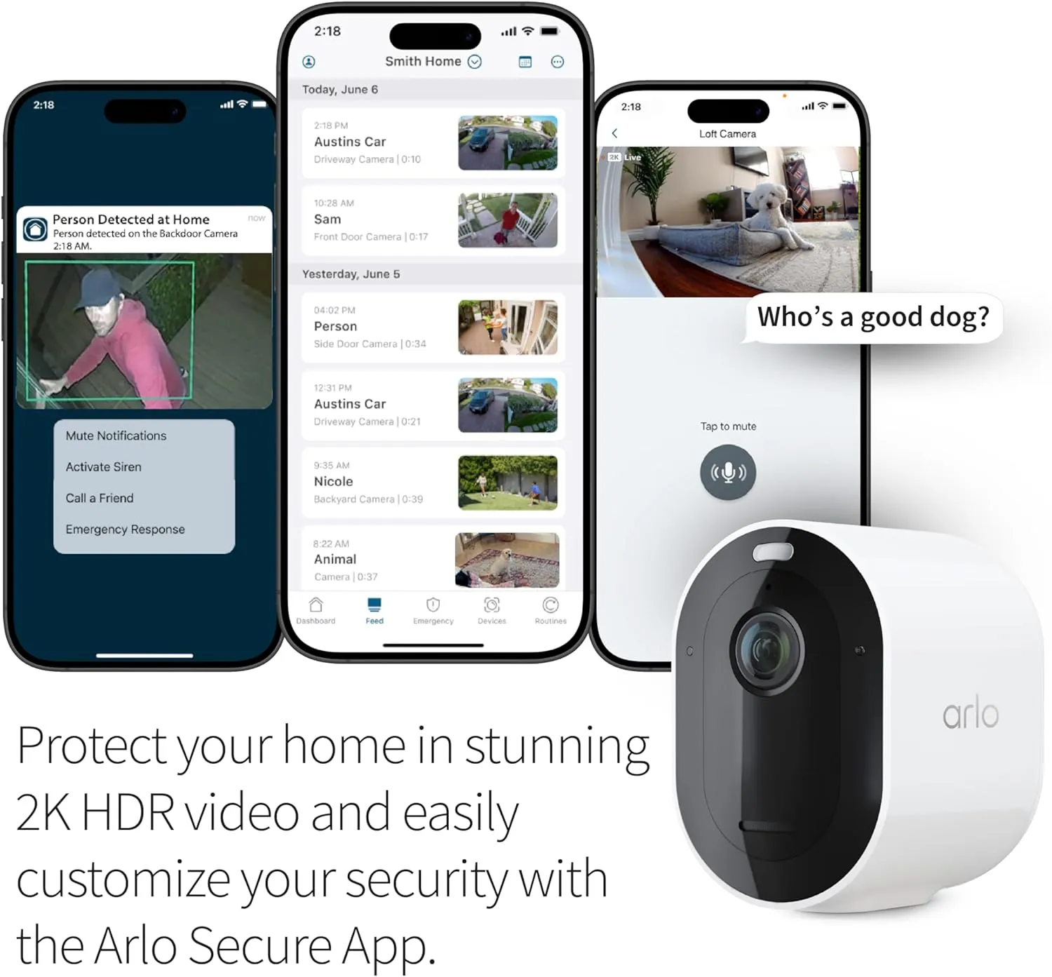 Arlo Pro 5S 2K Spotlight Camera - Wireless Home Security Camera with Spotlight, Color Night Vision, Dual-Band Wi-Fi & 2-Way Audio - White, 3 Pack, VMC4360P
