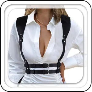 Asooll Leather Waist Belt Punk Body Harness Leather Body Chain Belts Party Rave Club Body Accessories for Women and Girls