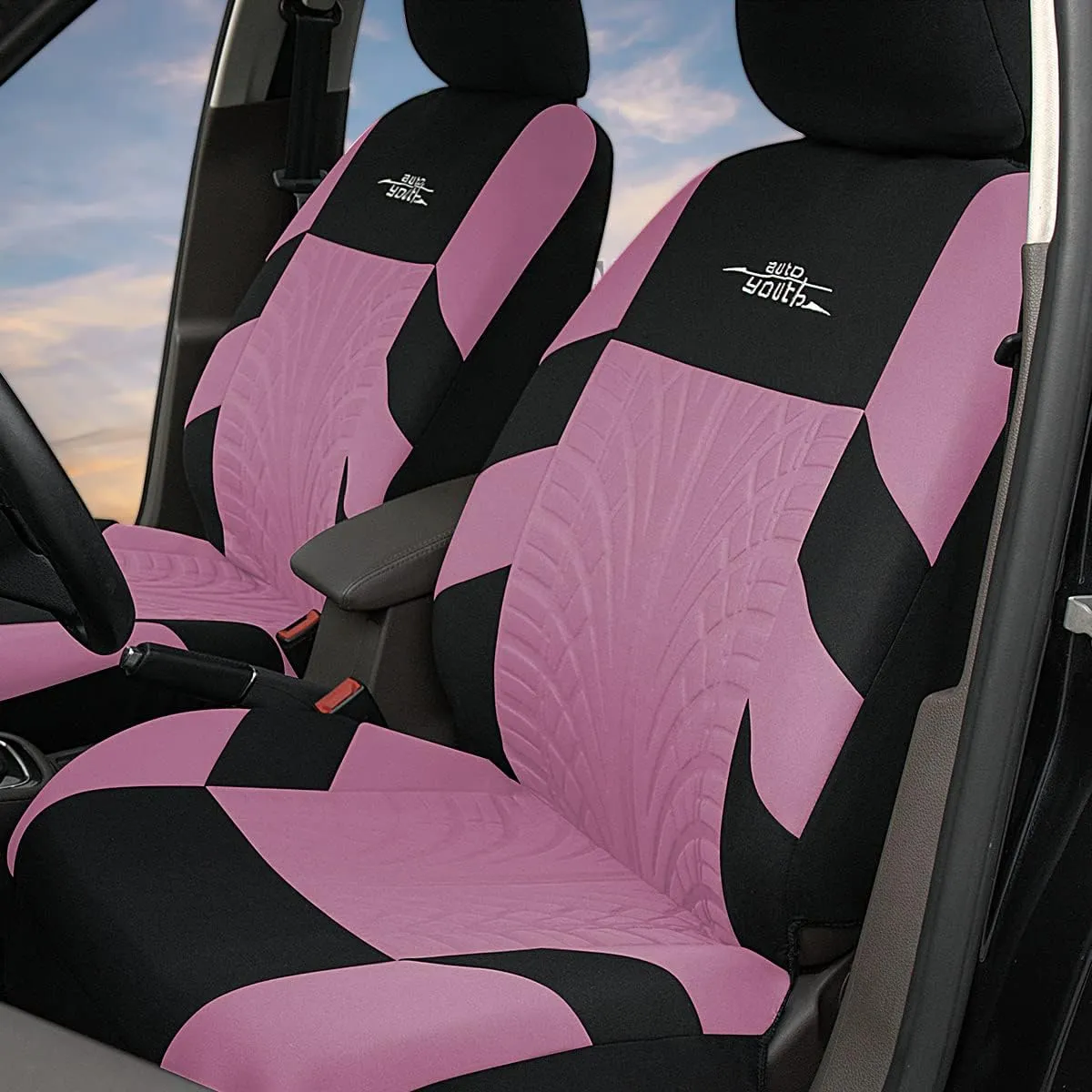 AUTOYOUTH Car Seat Covers for Front Seats, Breathable and Washable Bucket Seat Covers for Cars, Truck, SUV, Vans Airbag Compatible Automotive Interior Covers, Pink…