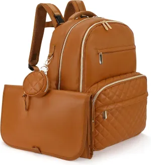 Award-Winning 3 in 1 Faux Leather Diaper Bag Backpack – Stylish Unisex 31L Design, 21 Pockets, USB Port, Changing Pad, Pacifier Case, Stroller Straps & Waterproof PU Leather Diaper Bag