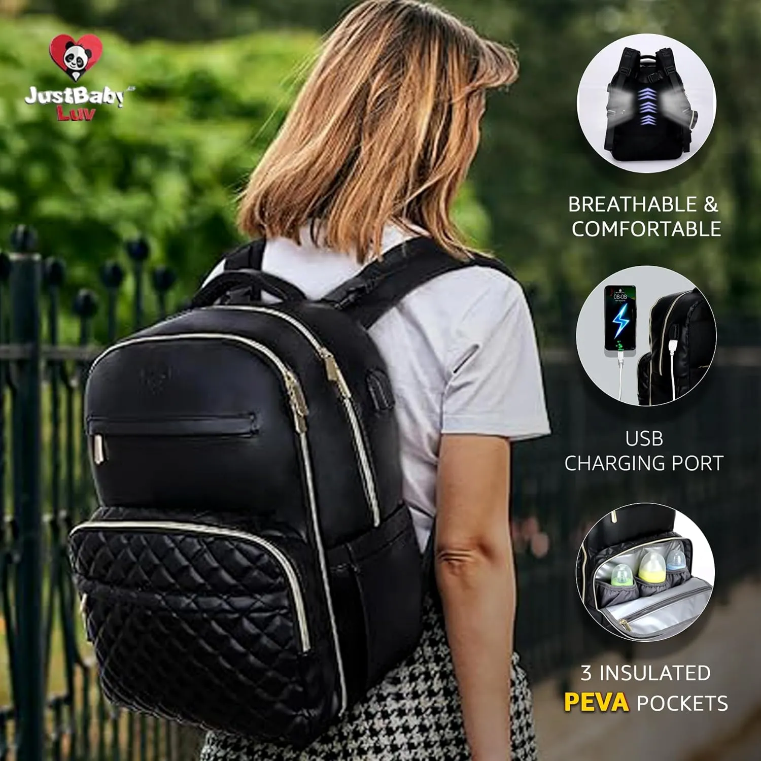 Award-Winning 3 in 1 Vegan Leather Diaper Bag Backpack – Large PU Leather Diaper Bag Design with 21 Pockets, USB Port, Changing Pad, Pacifier Case, Stroller Straps, Waterproof, Stylish, Unisex 31L