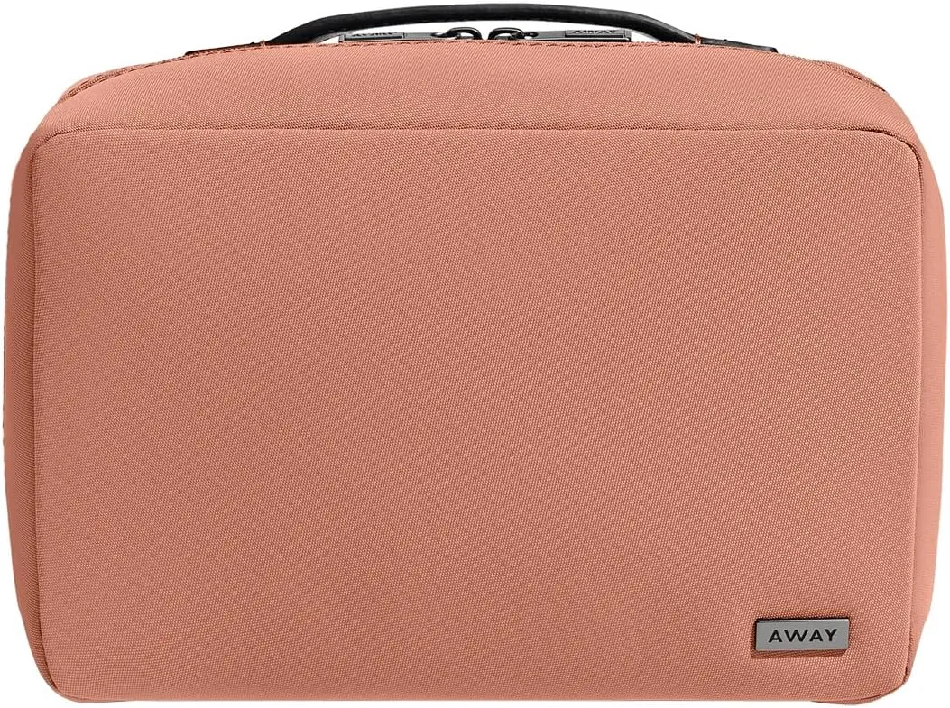 Away Small Toiletry Bag, Travel Essentials Organizer with Mesh and Clear Pockets, Waterproof, Easy to Clean, Compact Travel Pouch, Clay Pink