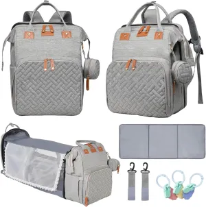 Baby Diaper Bags with Changing Station, Multifunctional Diaper Bag Backpack for Moms Dads with USB Charging Port, Waterproof Travel Diaper, Baby Shower Gifts for Baby Boy & Girls (Gray)