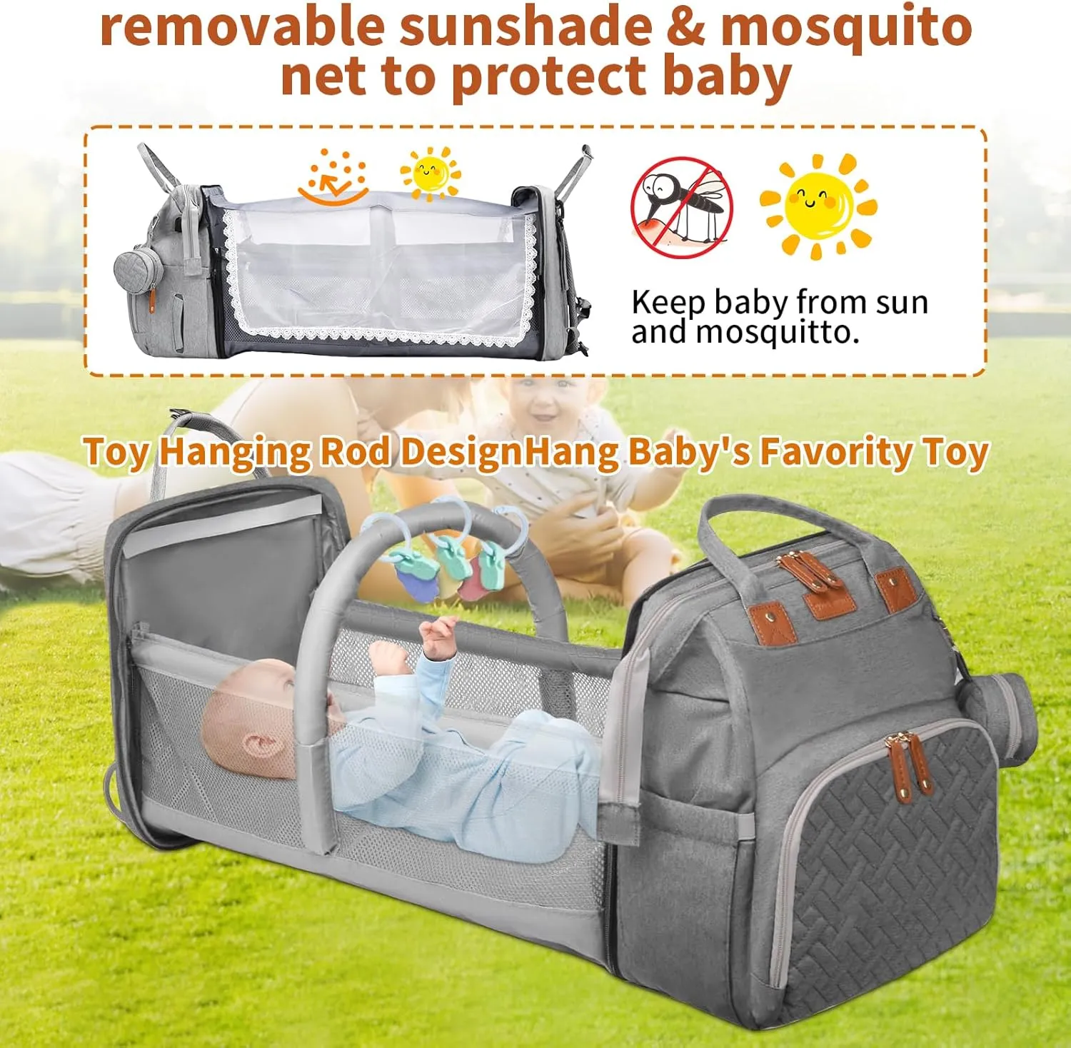 Baby Diaper Bags with Changing Station, Multifunctional Diaper Bag Backpack for Moms Dads with USB Charging Port, Waterproof Travel Diaper, Baby Shower Gifts for Baby Boy & Girls (Gray)
