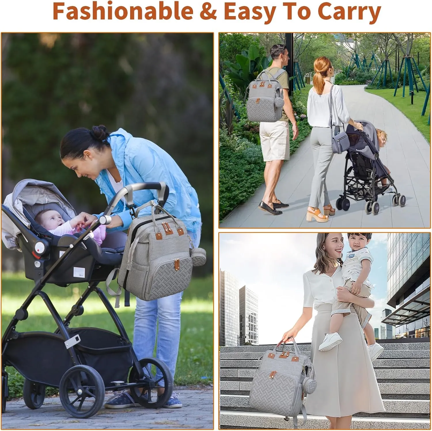 Baby Diaper Bags with Changing Station, Multifunctional Diaper Bag Backpack for Moms Dads with USB Charging Port, Waterproof Travel Diaper, Baby Shower Gifts for Baby Boy & Girls (Gray)