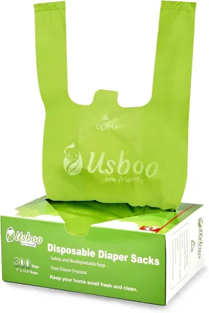 Baby Disposable Diaper Bags,300 Count Oxo-Biodegradable Diaper Sacks,Easy-Tie Handles,Diaper Disposal or Pet Waste Bags, Unscented