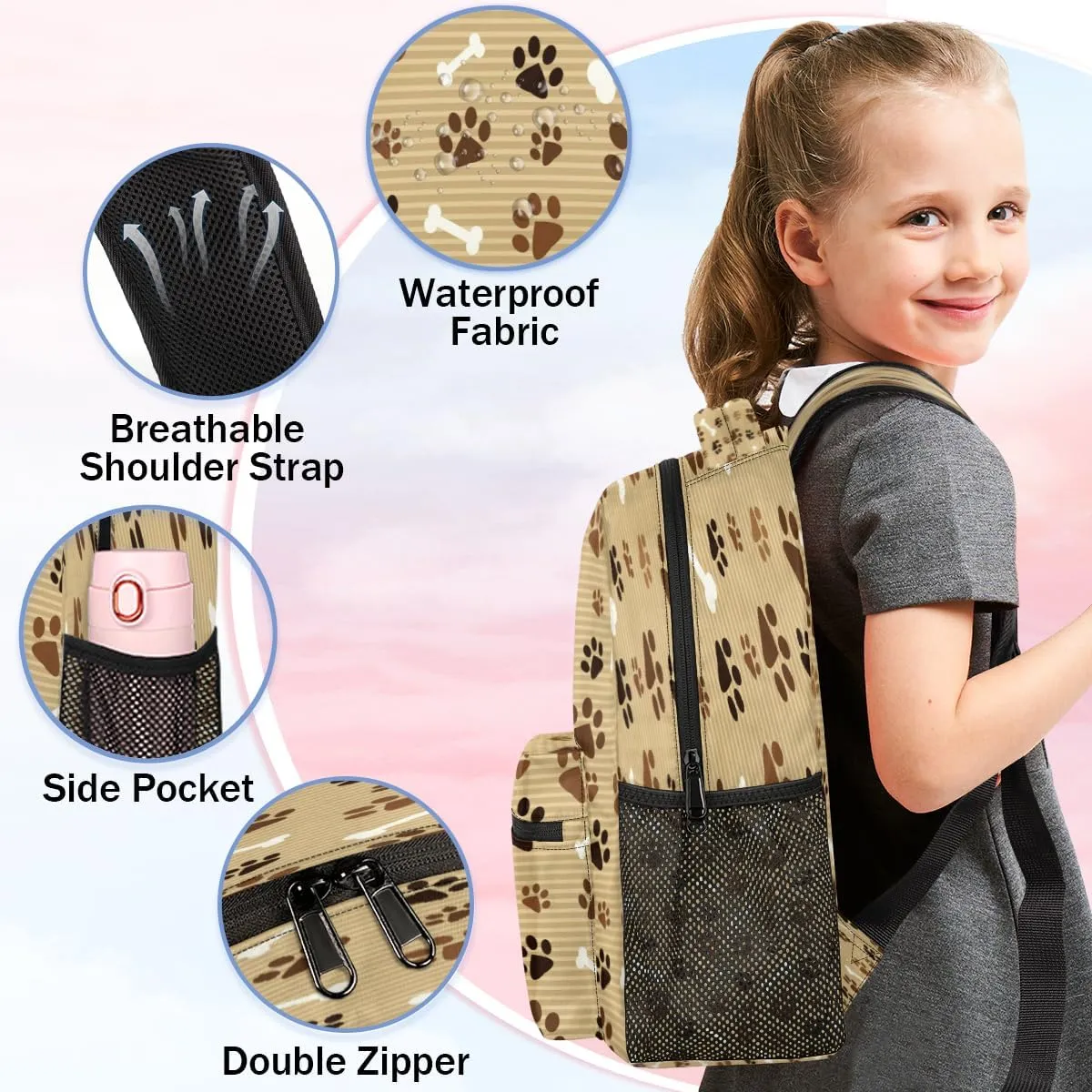 Backpack for Women Men, Pawprint Animal Paw Casual Backpacks, Waterproof Lightweight Footprint with Bones Daypack Bags for Travel Camping Work